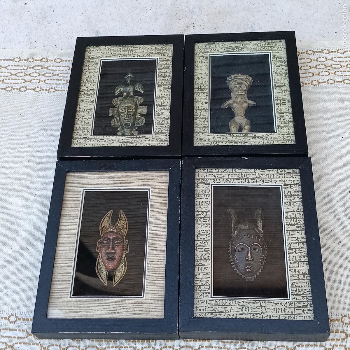 Kunst: LOTE DE CUATRO PEQUE&Ntilde;AS ESCULTURAS EN CAJAS MARCOS