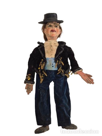 Arte: T&iacute;tere, Mu&ntilde;eco de Ventr&iacute;locuo Antiguo - Marioneta Madera Policromada y Cart&oacute;n Piedra - Altura 80 cm