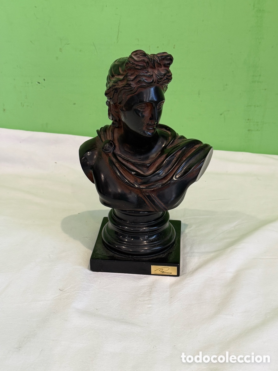 Kunst: Busto Apolo de Belvedere escultura cl&aacute;sica romana resina negra peana enmarcado