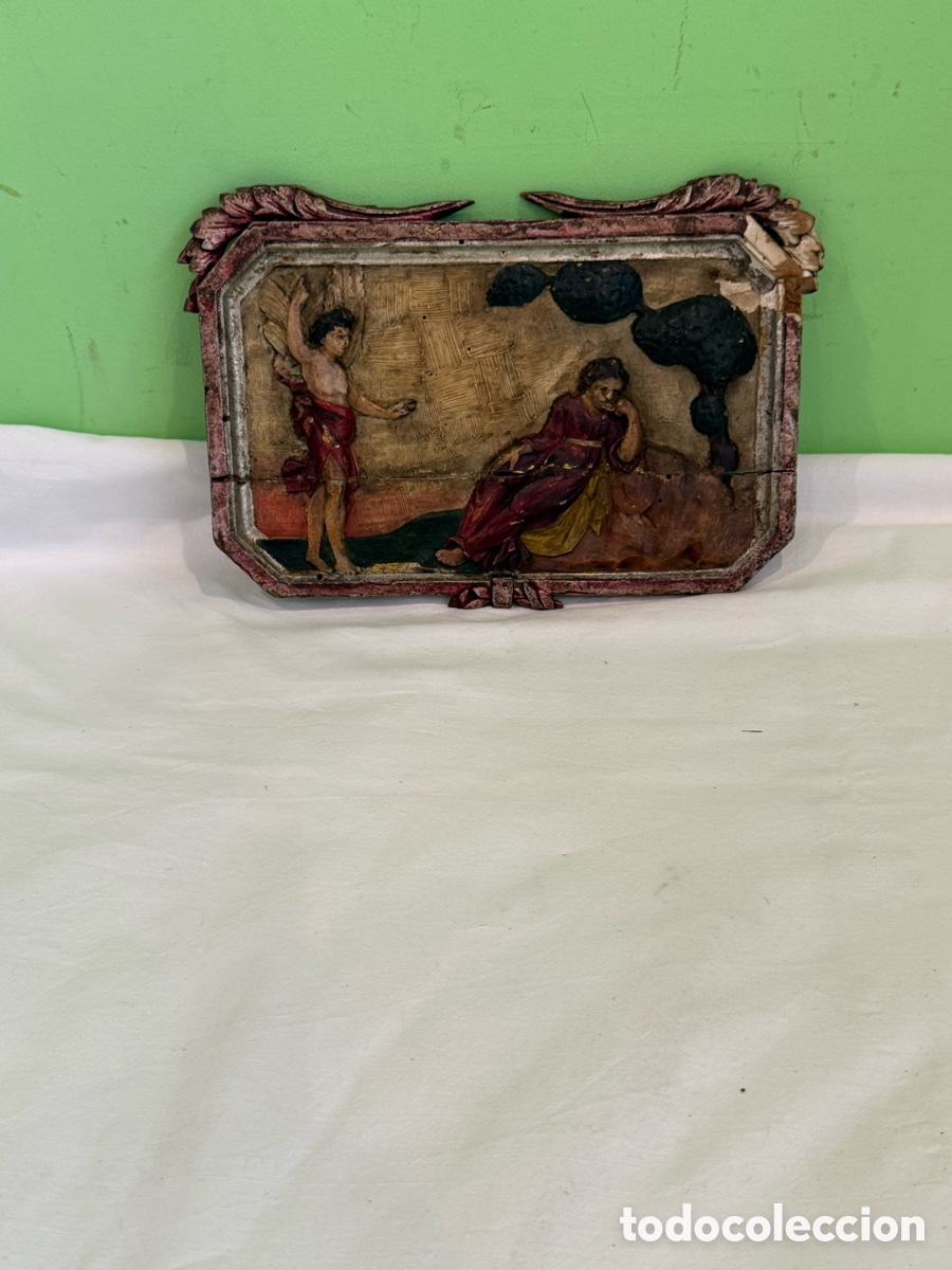 Arte: Relieve enmarcado madera tallada policromada original siglo XVIII enmarcado
