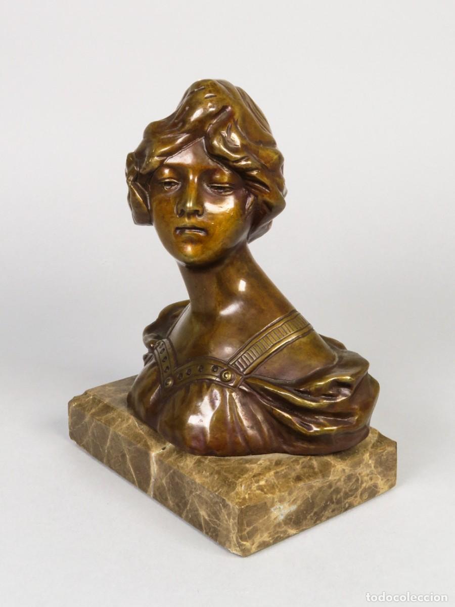 Arte: Busto modernista muchacha en bronce con base de m&aacute;rmol Gustav Van Vaerenbergh principios siglo XX