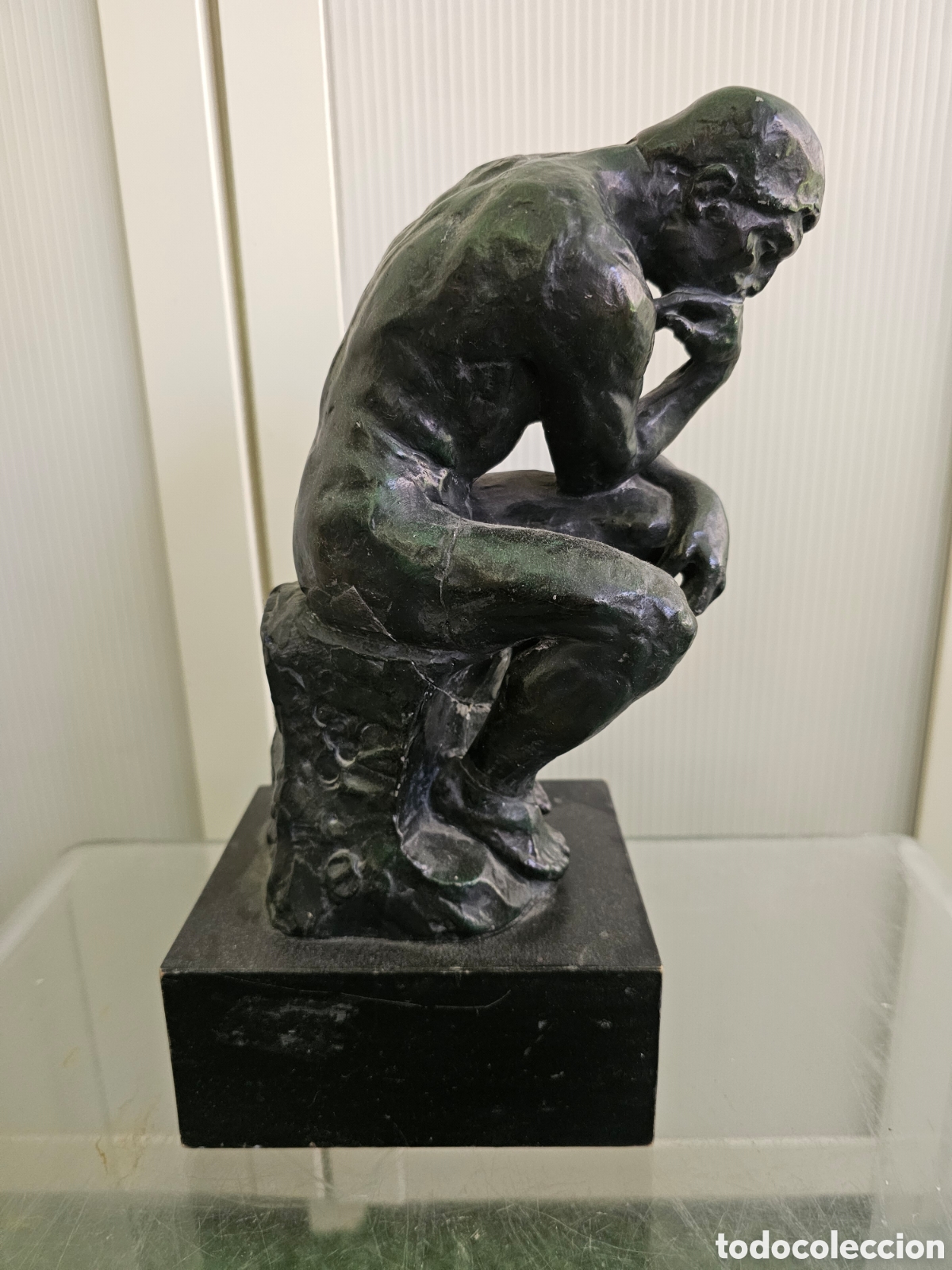 Arte: El pensador, r&eacute;plica en pasta o resina, patina verde bronce, escultura decorativa vintage