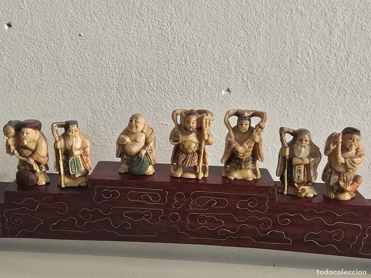 Arte: Figuras Marfil Policromado Netsuke.7 Sabios.Talla Perfecta.Siglo XX.altura 4,5 cms aprox.ver fotos