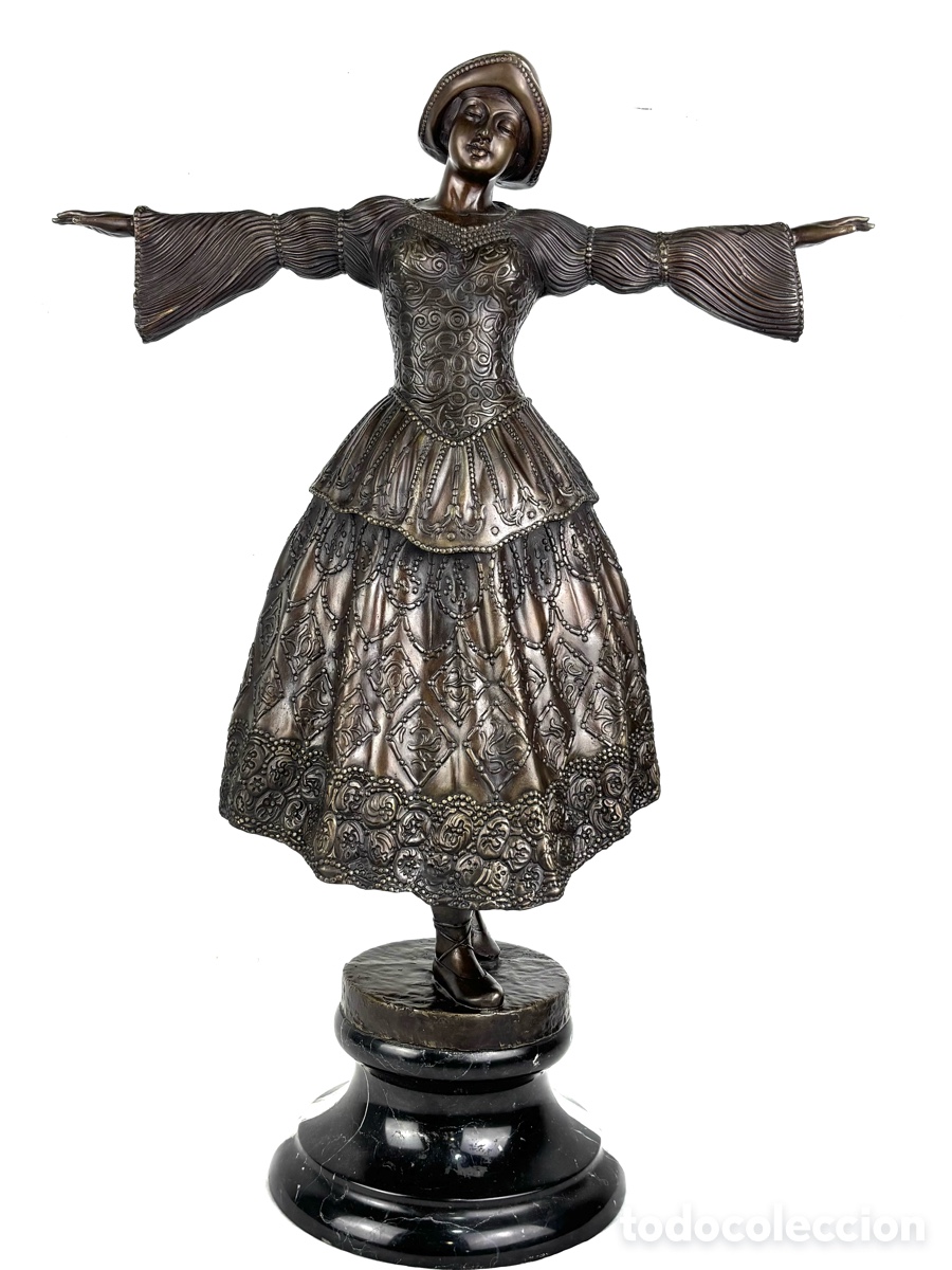 Art: ESCULTURA BRONCE - CHICA CON VESTIDO DE EPOCA - 62 CM