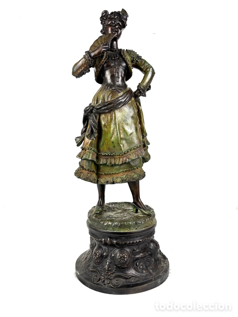 Arte: ESCULTURA DE BRONCE - H. WEISSE - CHICA CON ABANICO - 60 CM