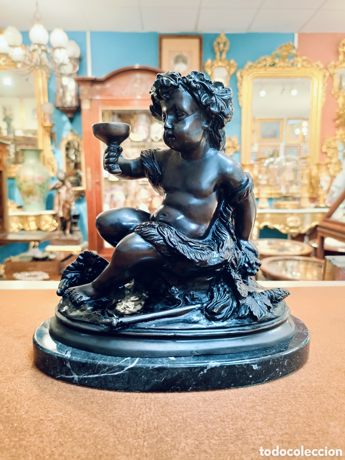 Arte: ESCULTURA DE BRONCE Y BASE MARMOL FIGURA NI&Ntilde;O BACO DE EDUARDO ROSSI ESTATUA DIONISIO ANGELOTE PUCCI