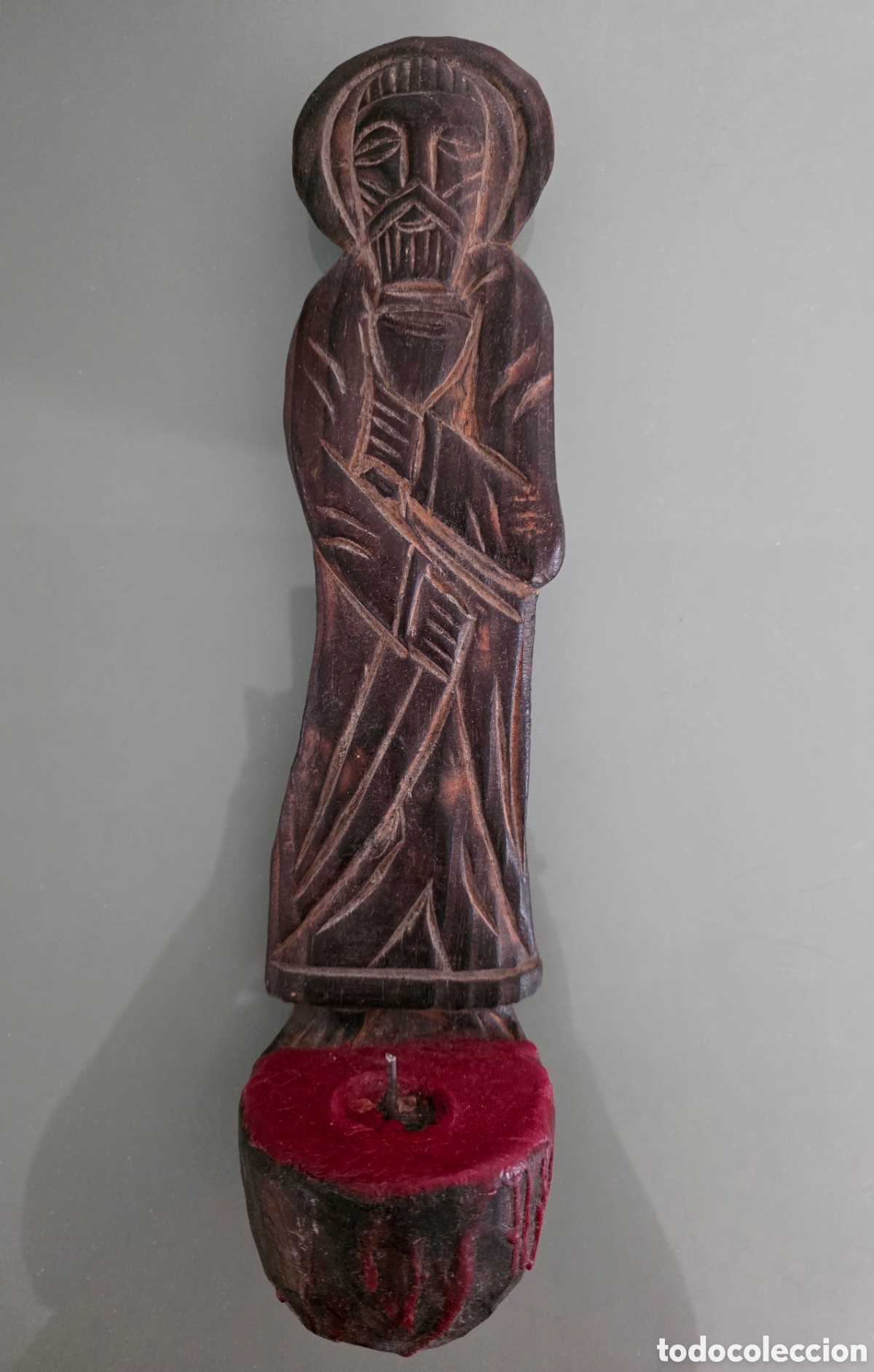Arte: Talla en madera de Santo con vela - Foto 1