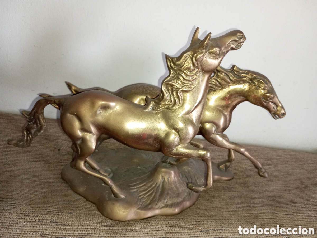 Arte: Escultura bronce o laton pareja de caballos