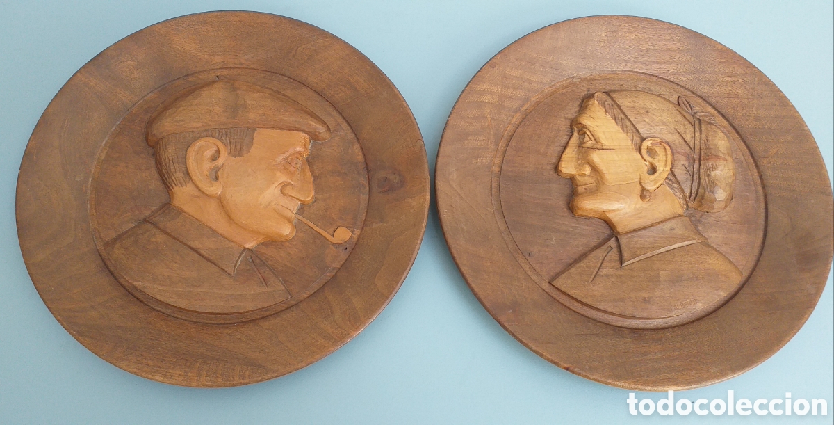 Arte: Pareja de platos abuelos vascos J. Alberdi
