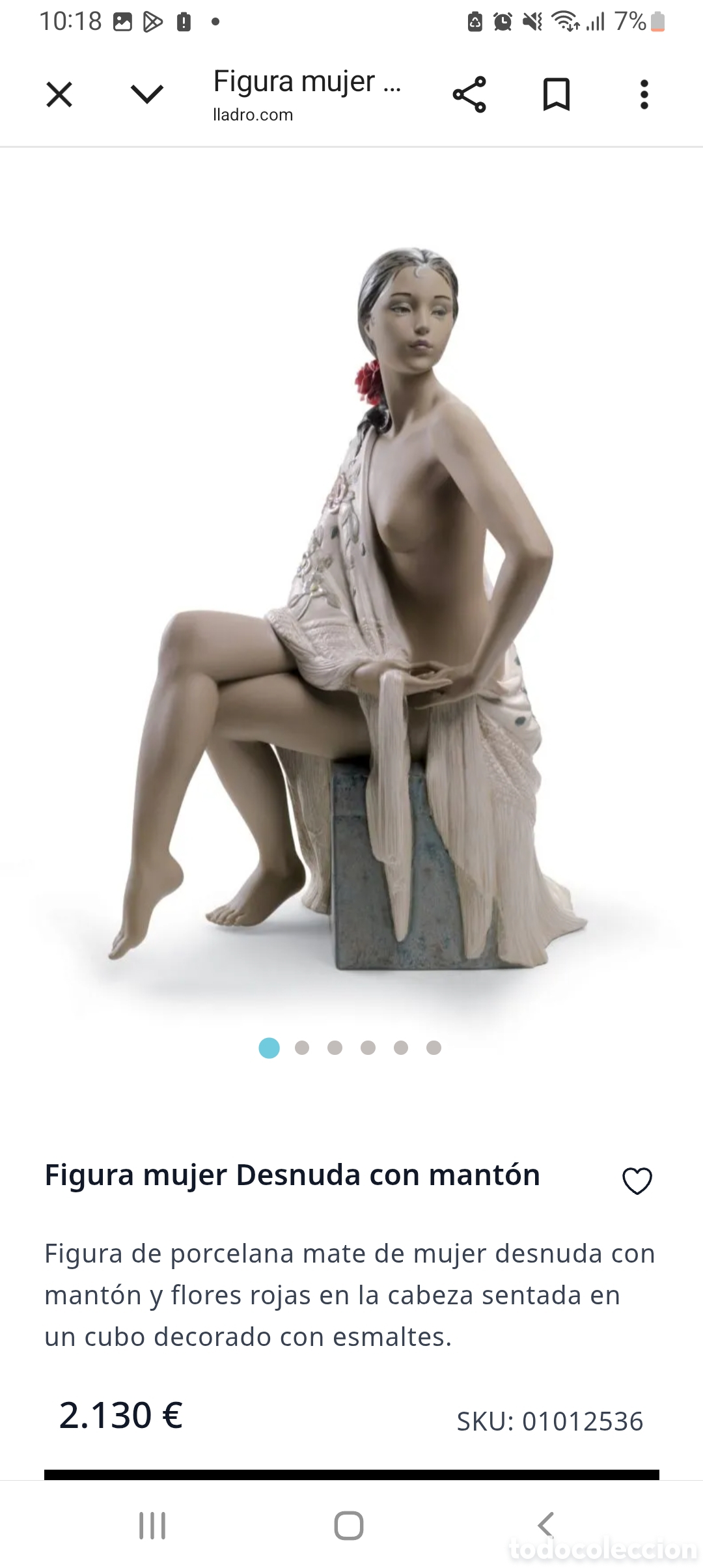 Arte: ESCULTURA EN PORCELANA LLADR&Oacute;/MUJER DESNUDA con MANT&Oacute;N(escultora:EVA M&ordf; CUERVA)EXCELENTE ESTADO