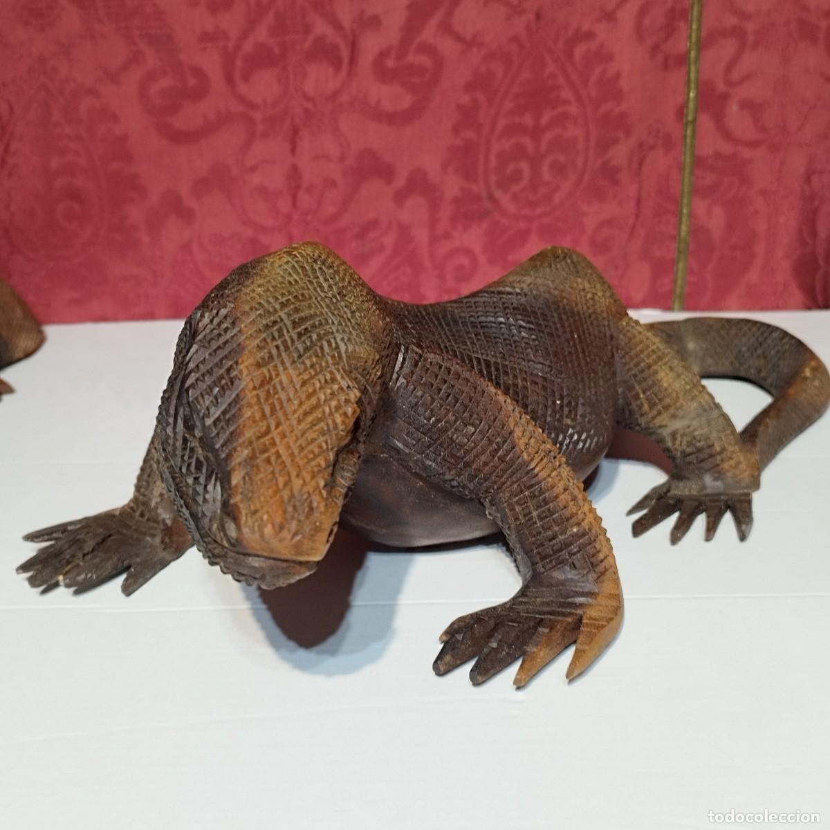 Arte: ESCULTURA FIGURA MADERA DRAGON DE KOMODO 1085 GRAMOS