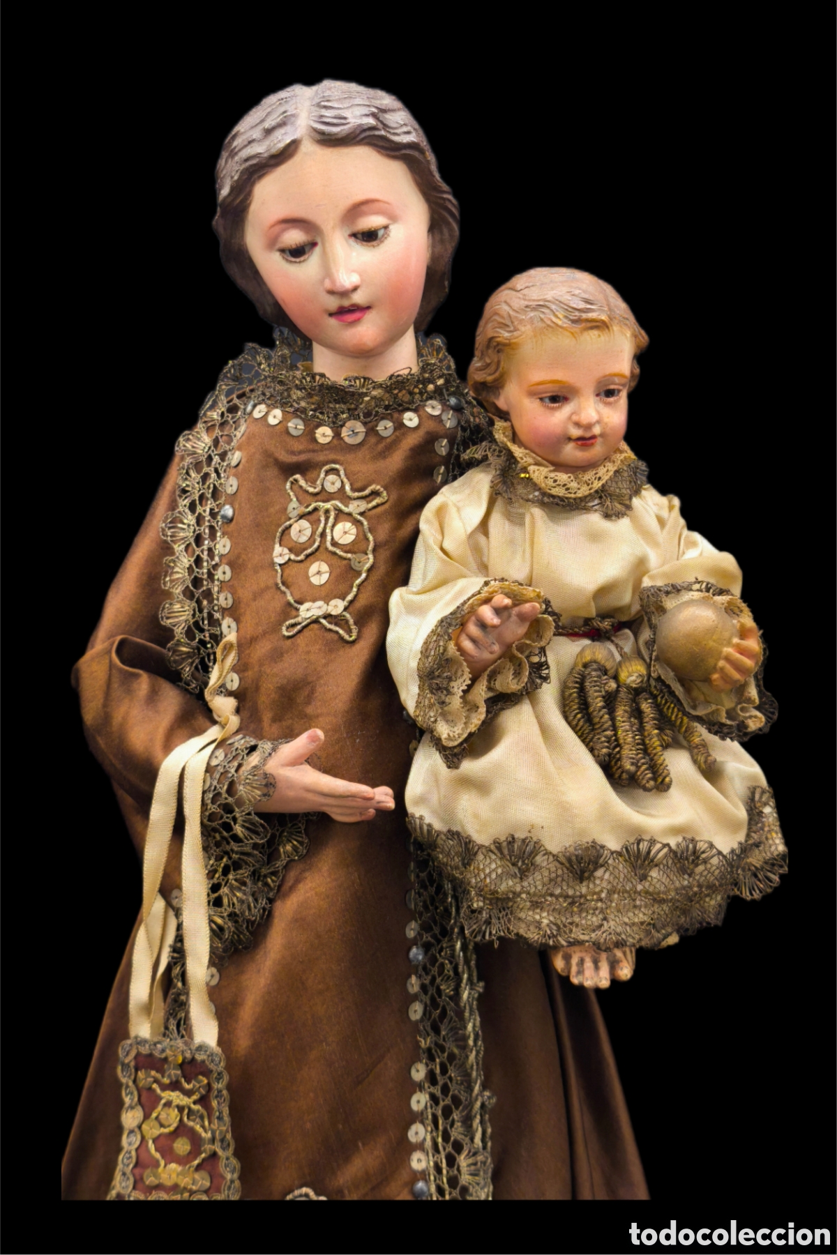 Arte: Preciosa talla de Virgen del Carmen con ni&ntilde;o de madera. Cap y Pota