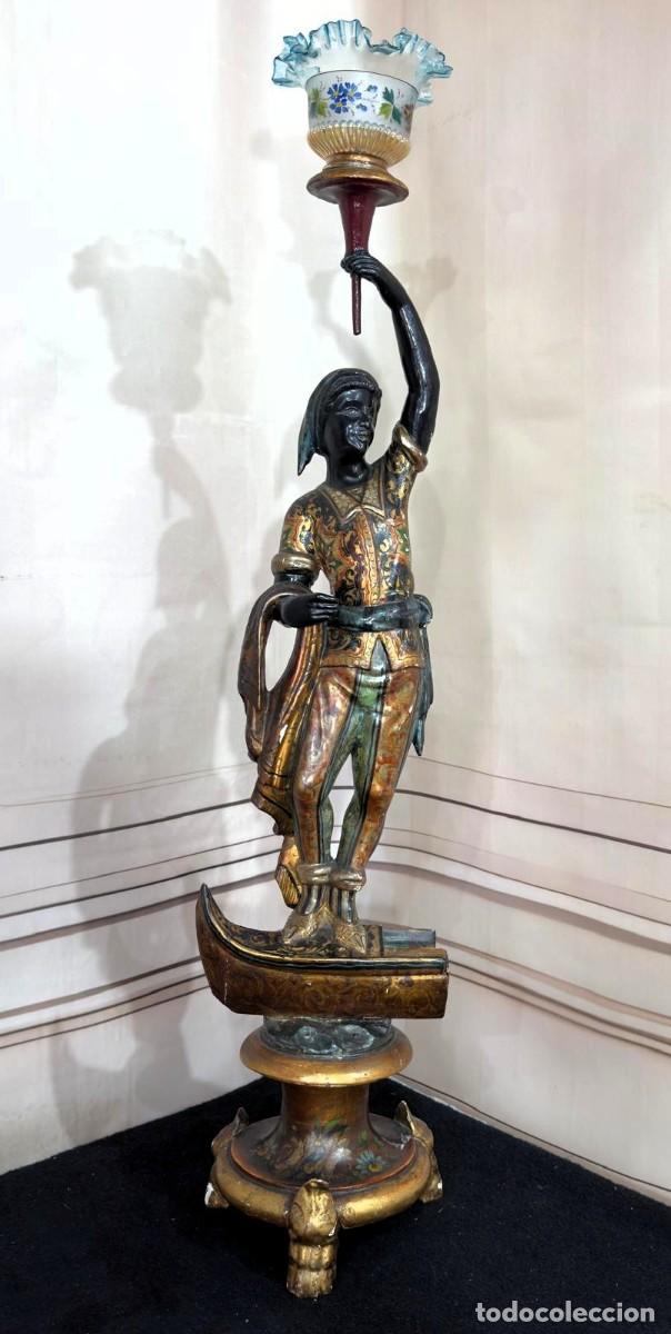 Arte: Lampara candelabro veneciano del siglo XIX, elaborado en madera tallada, policromada
