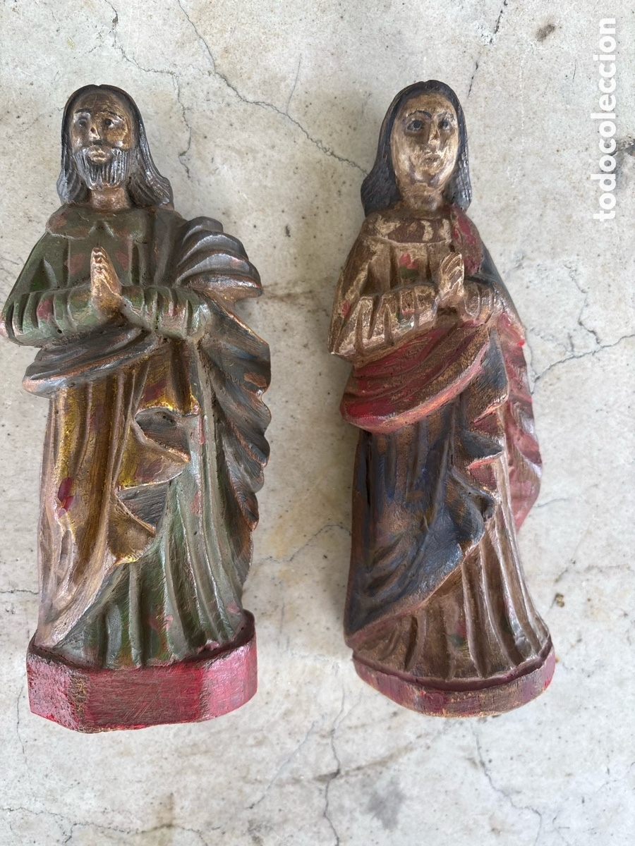 Arte: Dos Esculturas de San Jos&eacute; y la Virgen Escuela Colonial siglo xix -XX