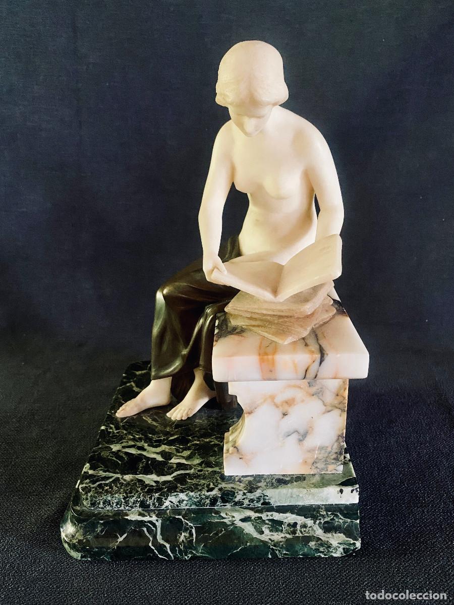 Arte: HENRY SCHUMACHER, ESTATUA BRONCE Y ALABASTRO, 1900