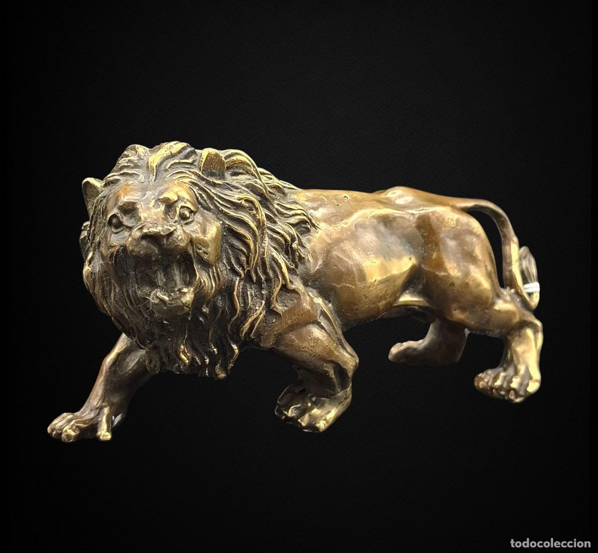Arte: + ESCULTURA CHINA DE LEON EN BRONCE DORADO - FIRMADO