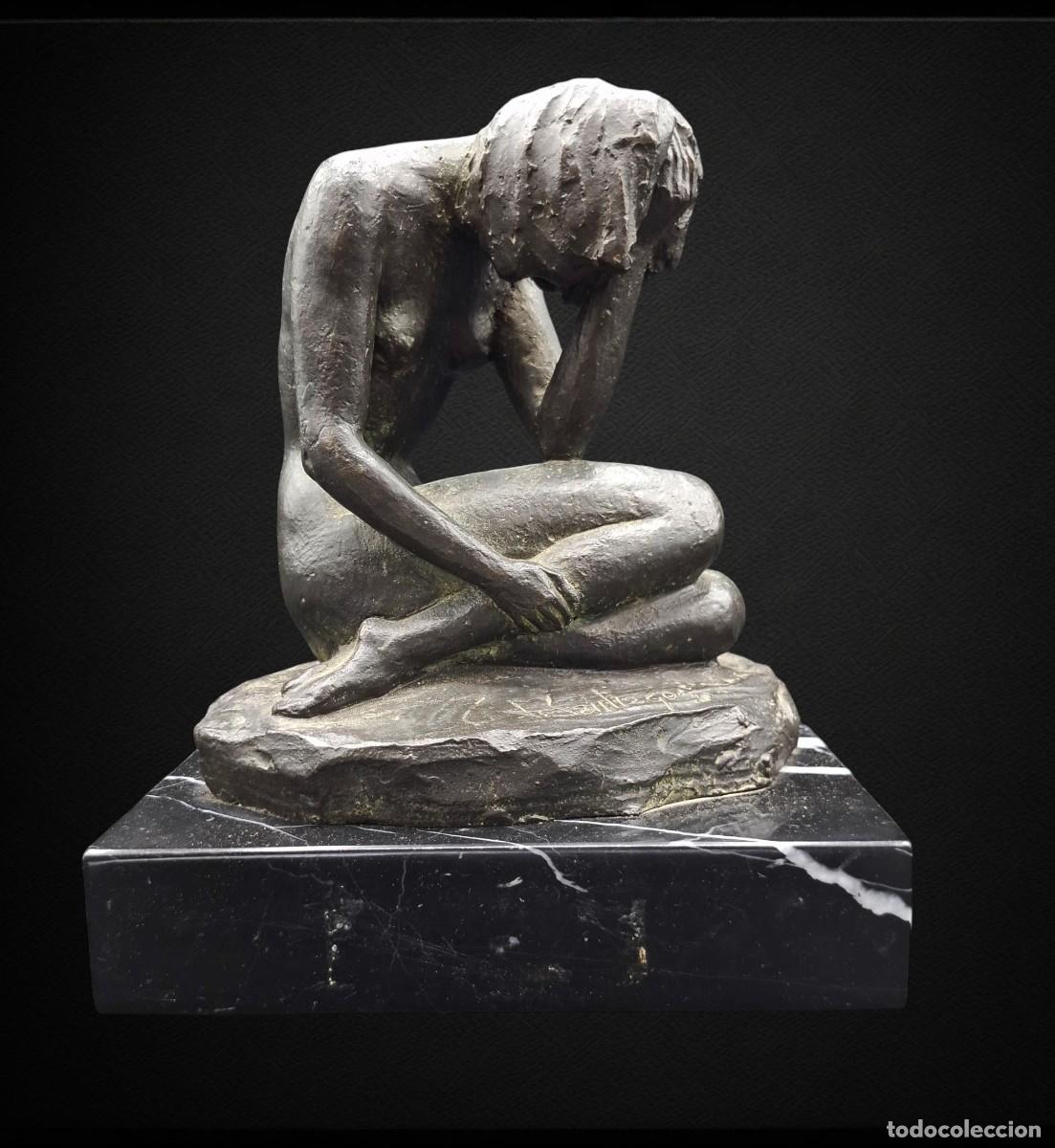 Arte: + FIGURA DE DESNUDO FEMENINO REPRESENTANDO DOLOR O TRISTEZA - FIRMADO J.SANTIAGO