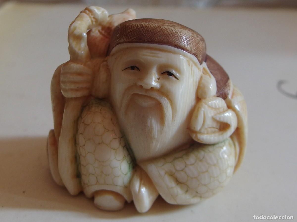 Arte: 4588 bella bello netsuke marfil antiquo sabio firmado periodo meiji desde1868