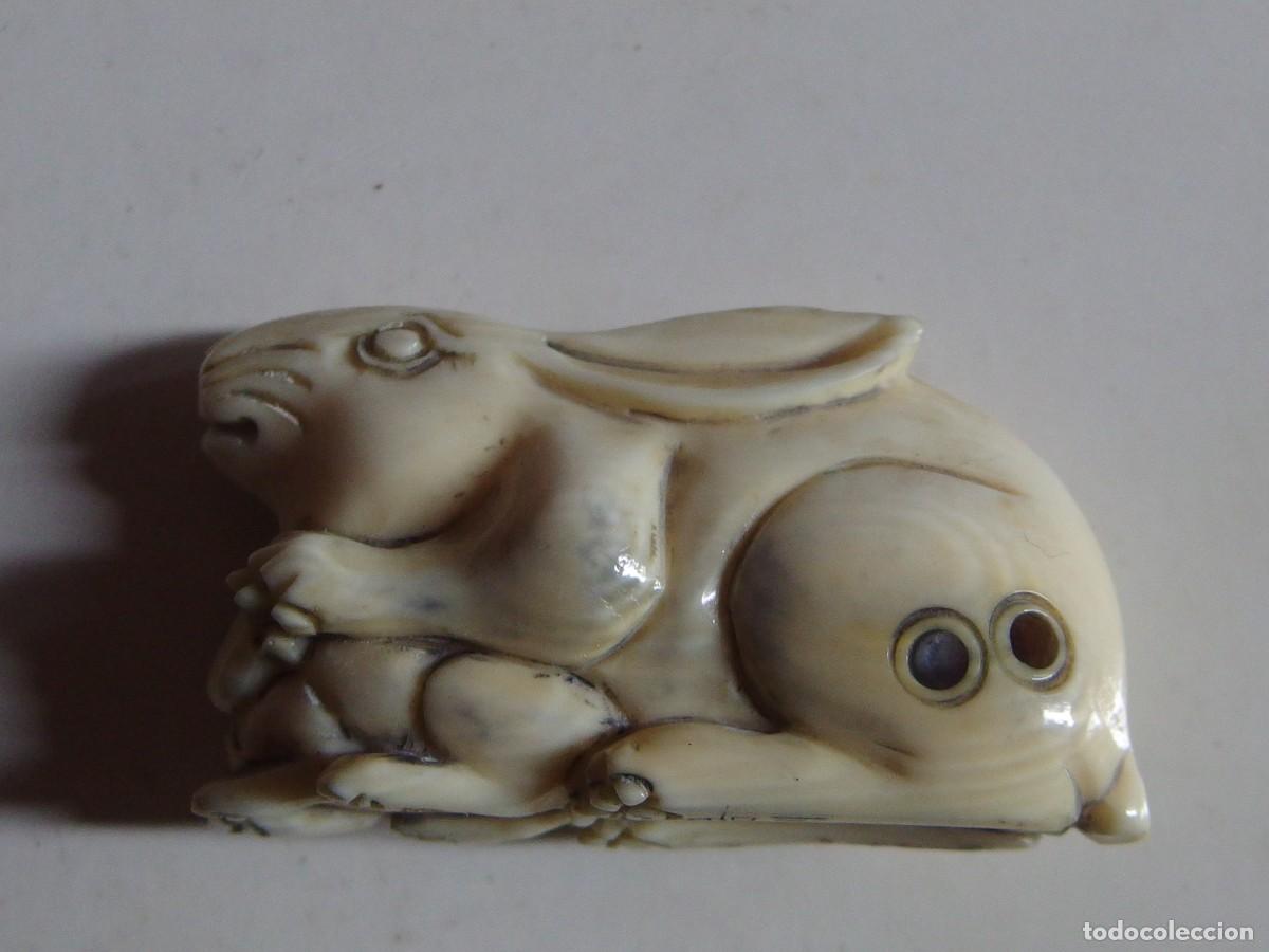Arte: 4587 bello netsuke marfil conejo firmado periodo meiji desde1868