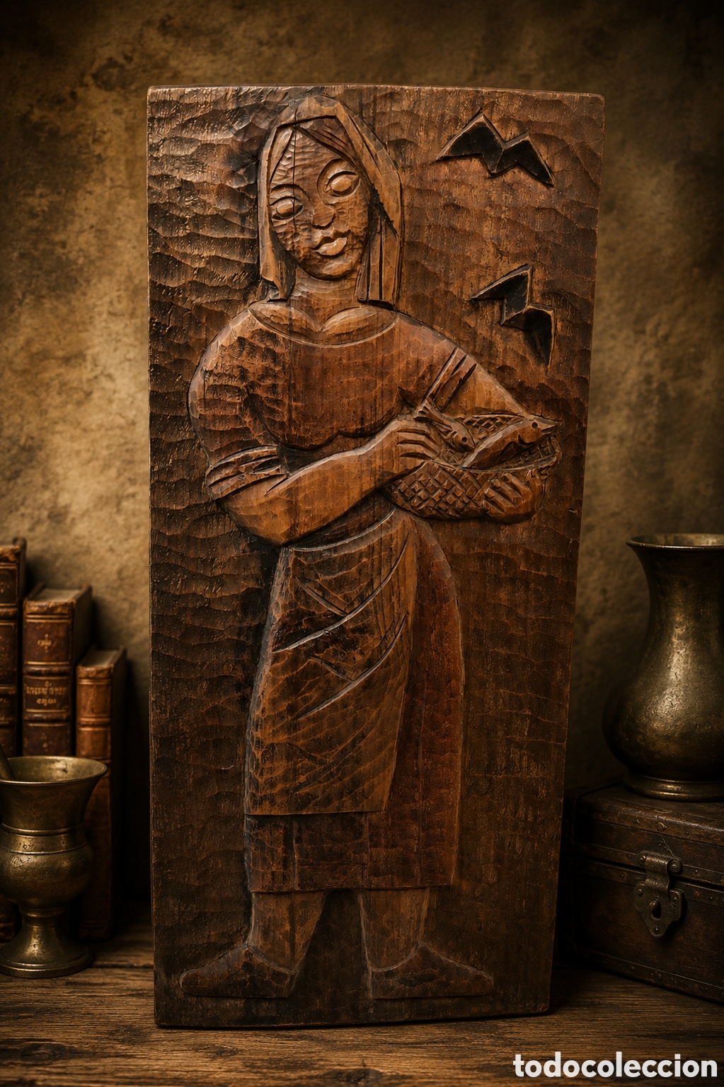 Art: Cuadro Mujer Campesina Tallada en Madera