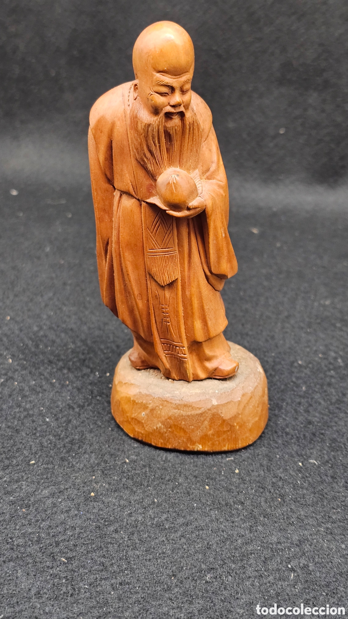 Arte: Escultura Dios de la longevidad de la mitolog&iacute;a china en madera de Job