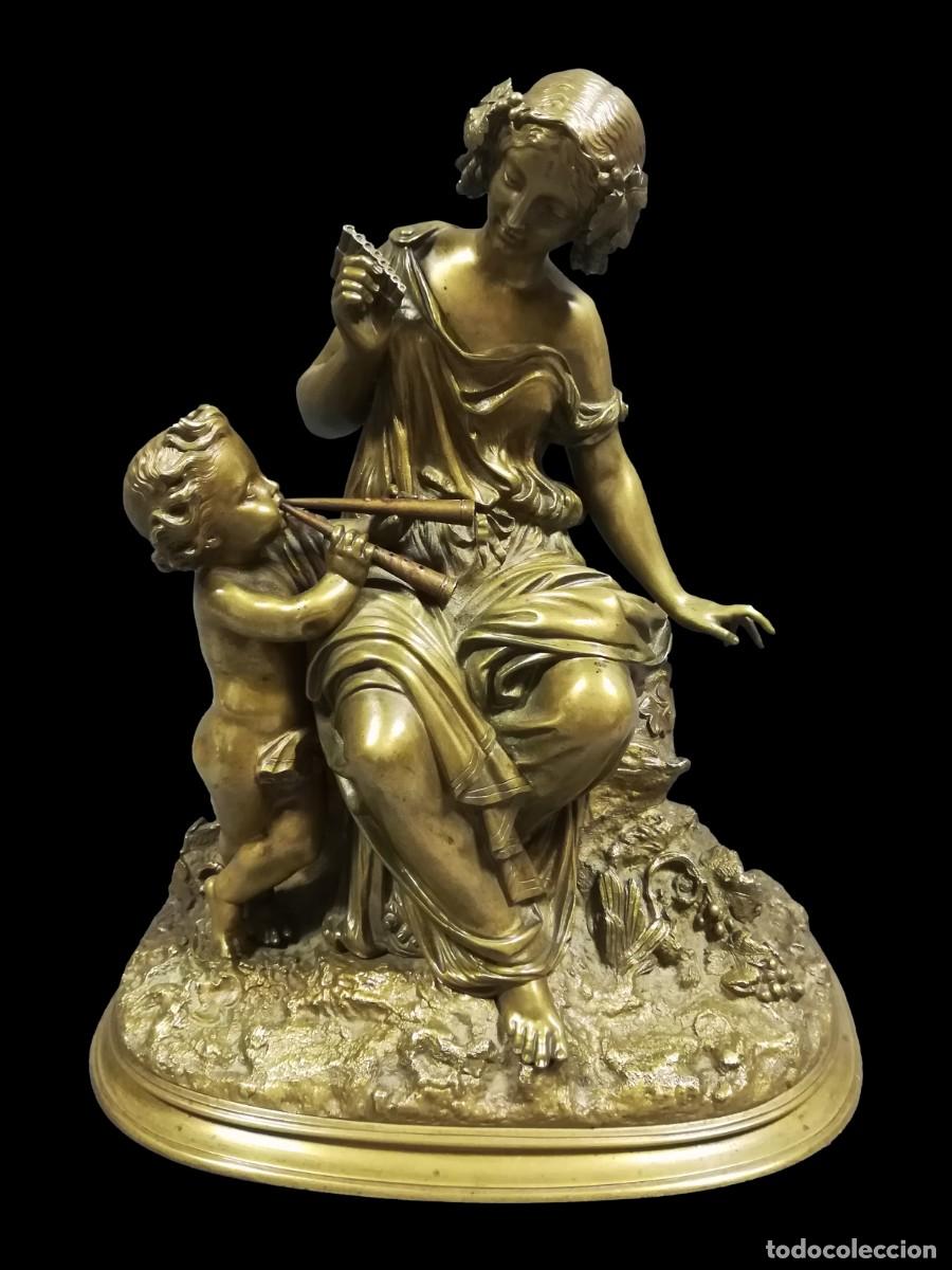 Art: FIGURA BRONCE DAMA CON NI&Ntilde;O SIGLO XIX