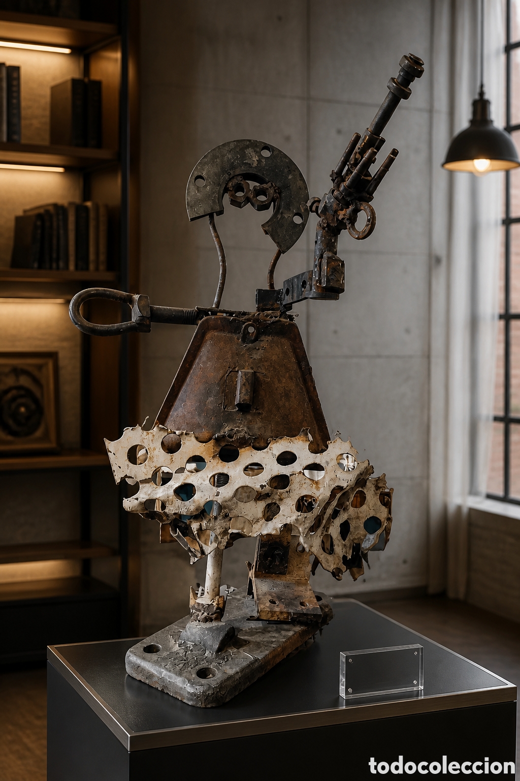 Arte: ESCULTURA . PISTOLERO . REALIZADA EL HIERRO RECICLADO . ALTURA 80 cm