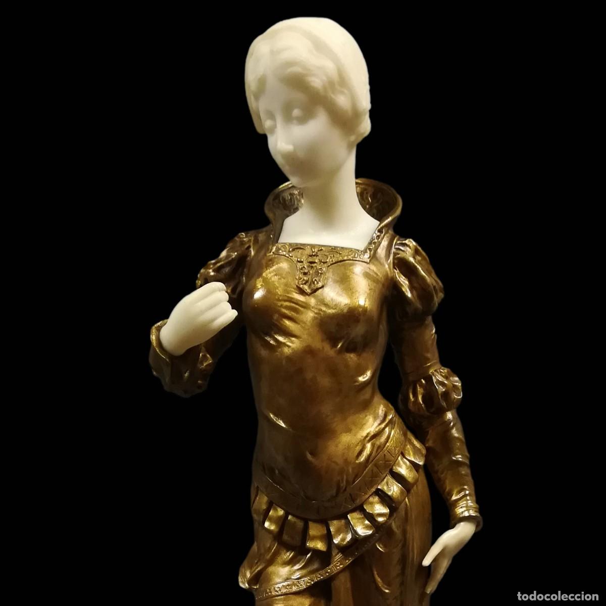 Art: ESCULTURA DE BRONCE DORADO Y M&Aacute;RMOL BLANCO DAMA MEDIEVAL