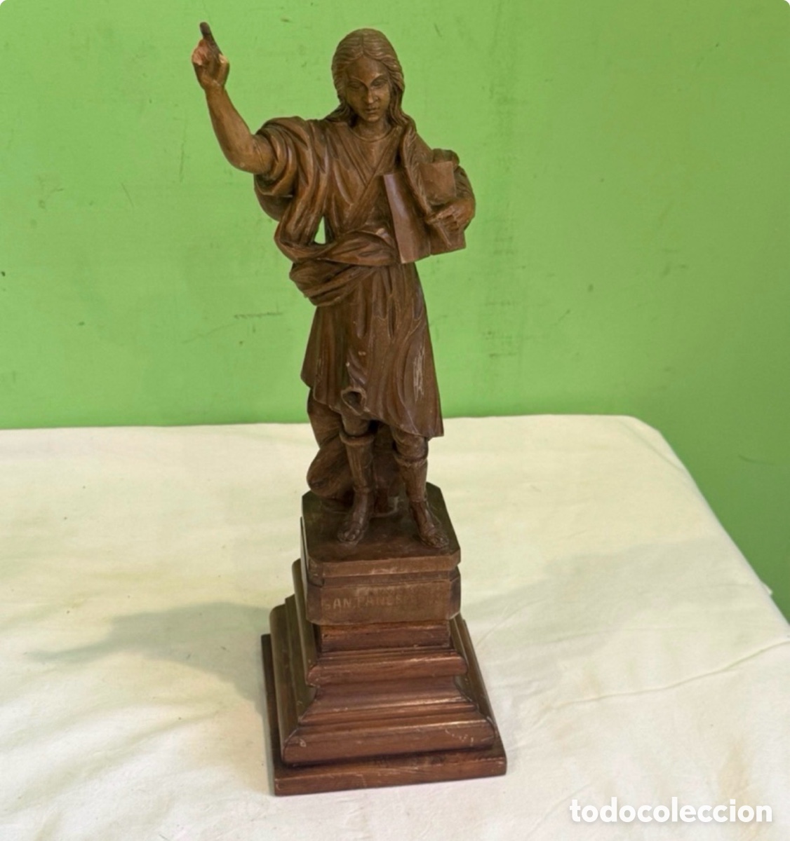 Arte: Antigua escultura San Pancracio madera tallada principios siglo XX