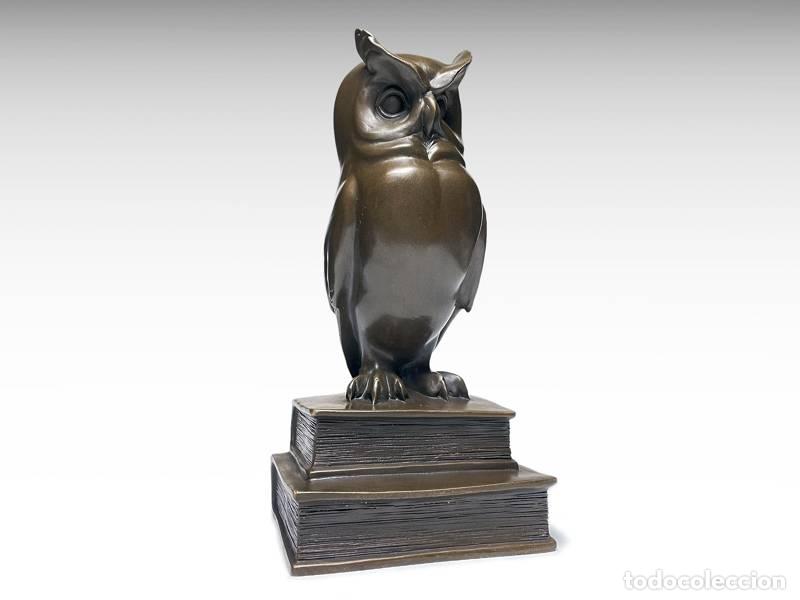 Art: Escultura de bronce - B&uacute;ho; estilo vintage; s&iacute;mbolo de sabidur&iacute;a (2065)
