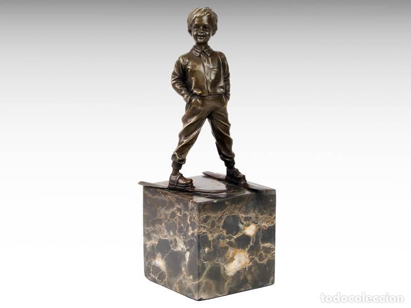Art: Escultura de bronce - Ni&ntilde;o esquiando (1104)