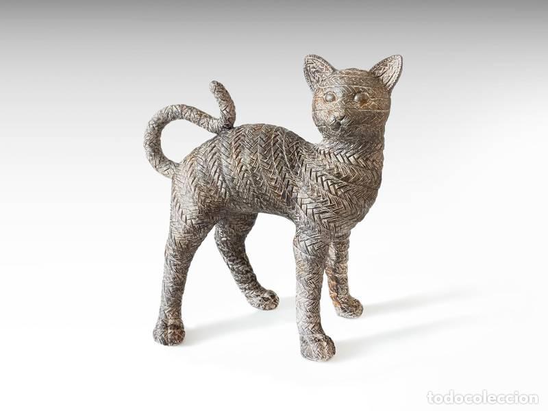 Arte: Escultura de gato; estilo vintage; resina pintada a mano (1494)