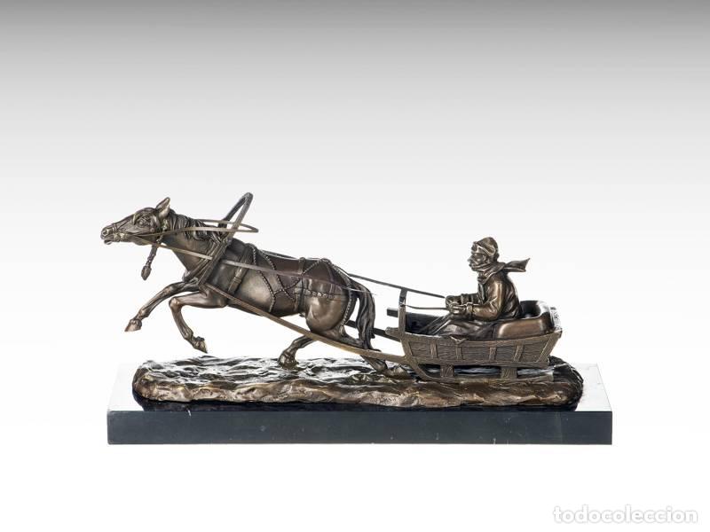Kunst: Escultura de bronce - Trineo tirado por caballos (1278)