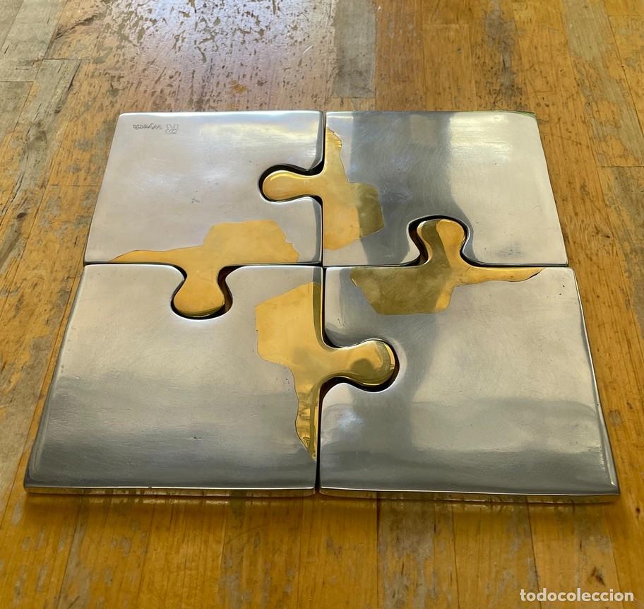 Kunst: Salvamanteles - posavasos - puzzle, Art3 Gallery, Aluminio y lat&oacute;n, 1980.