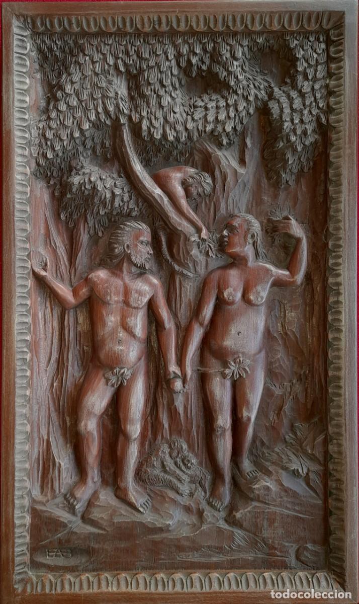 Arte: Talla de Ad&aacute;n y Eva. A&ntilde;o 1970.