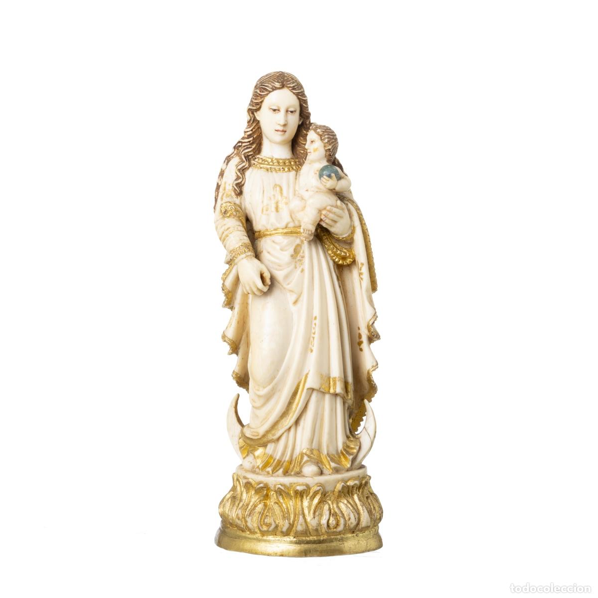 Art: Marfil - Nuestra Se&ntilde;ora del Monte Carmelo con el Ni&ntilde;o, estilo indo-portugu&eacute;s - siglo XVII