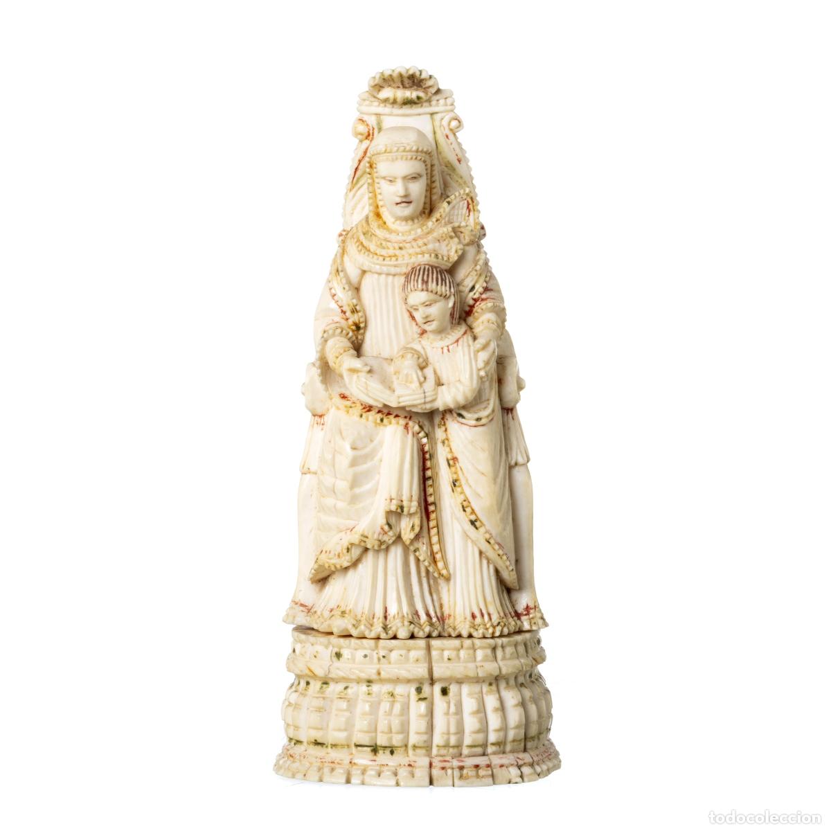 Art: Marfil - Santa Ana ense&ntilde;ando a la Virgen a leer indo-portugu&eacute;s - siglo XVII