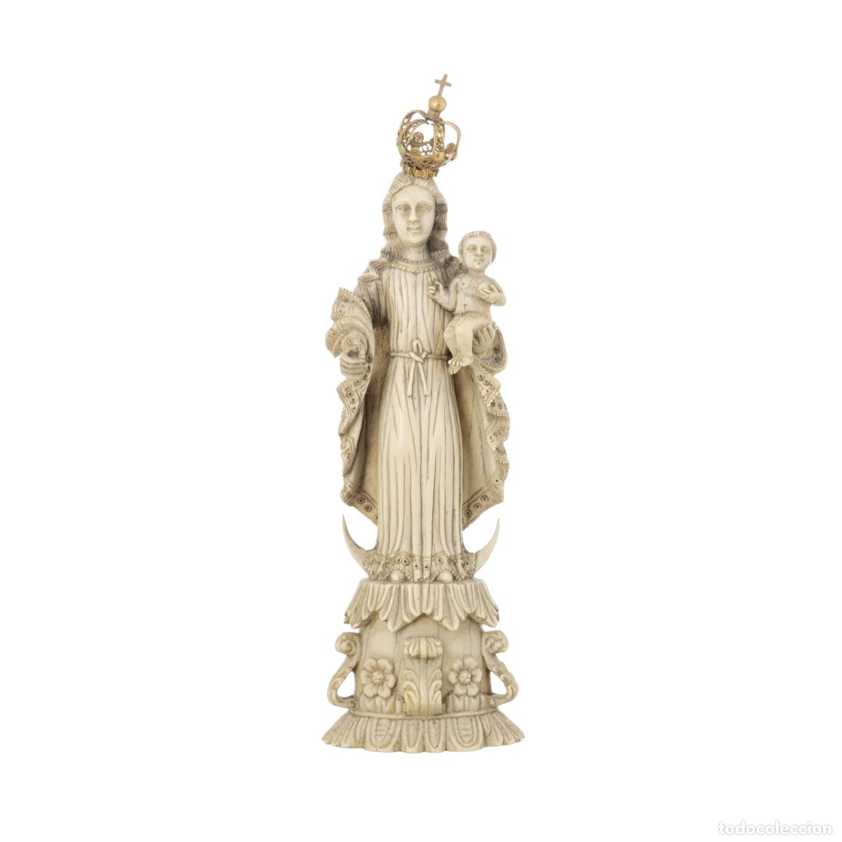 Arte: Marfil - Nuestra Se&ntilde;ora de la Concepci&oacute;n con el Ni&ntilde;o Jes&uacute;s, estilo indo-portugu&eacute;s - siglo XVII
