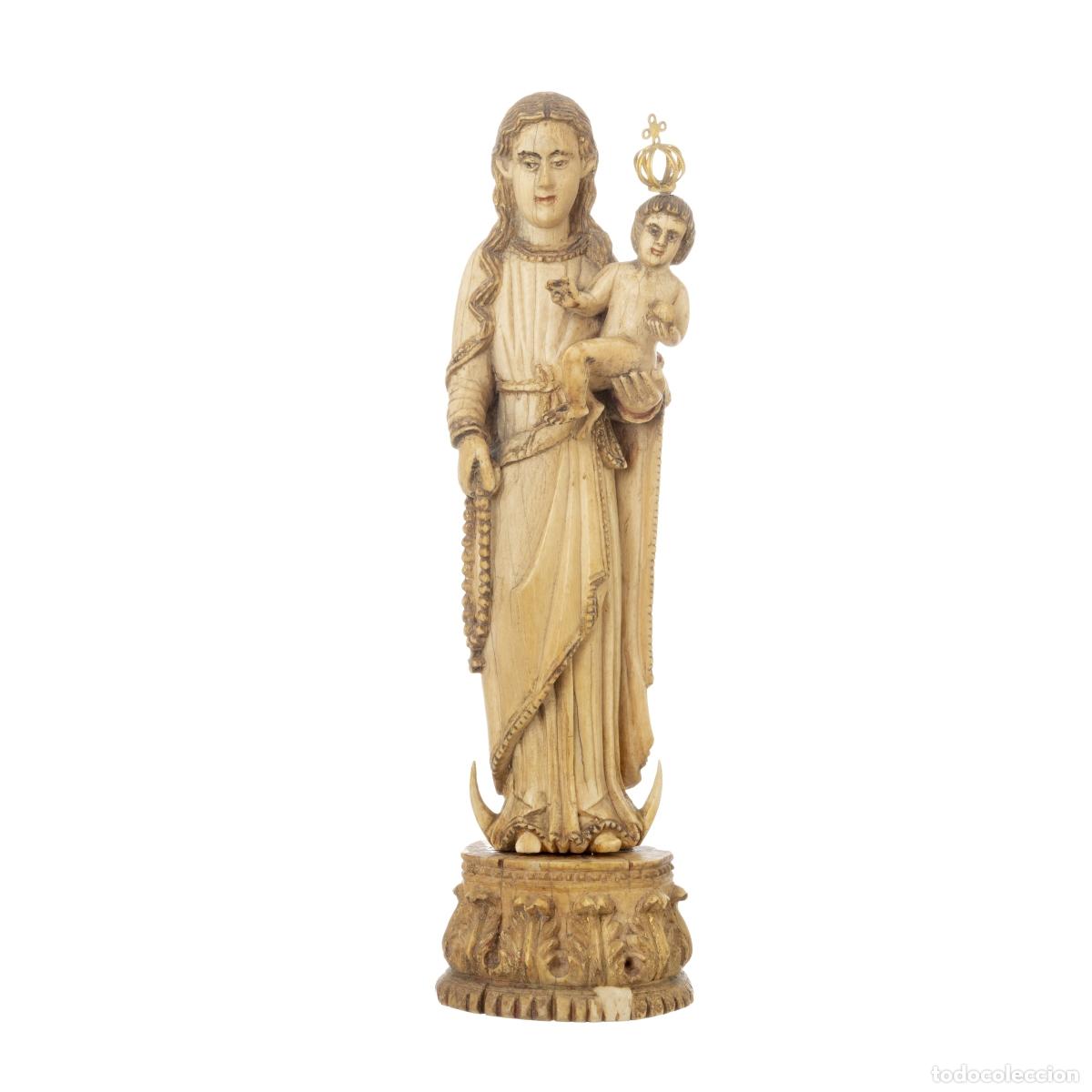 Arte: Marfil - Nuestra Se&ntilde;ora del Rosario con el Ni&ntilde;o Jes&uacute;s, indo-portugu&eacute;s - siglo XVII