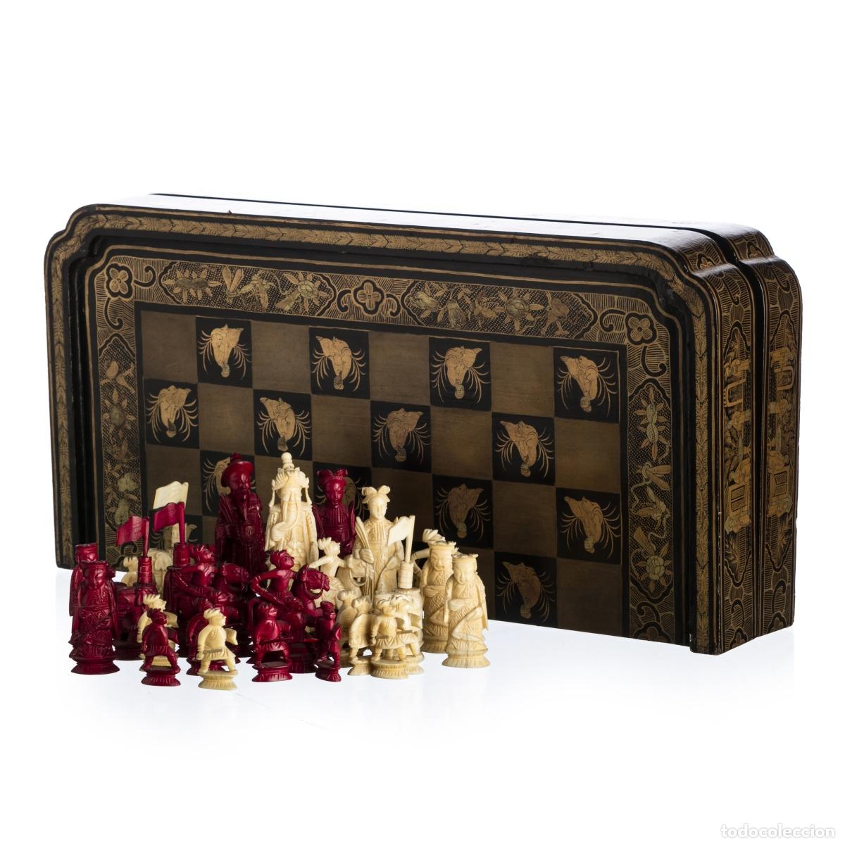 Arte: Marfil - Tablero doble de backgammon y ajedrez - Siglo XIX