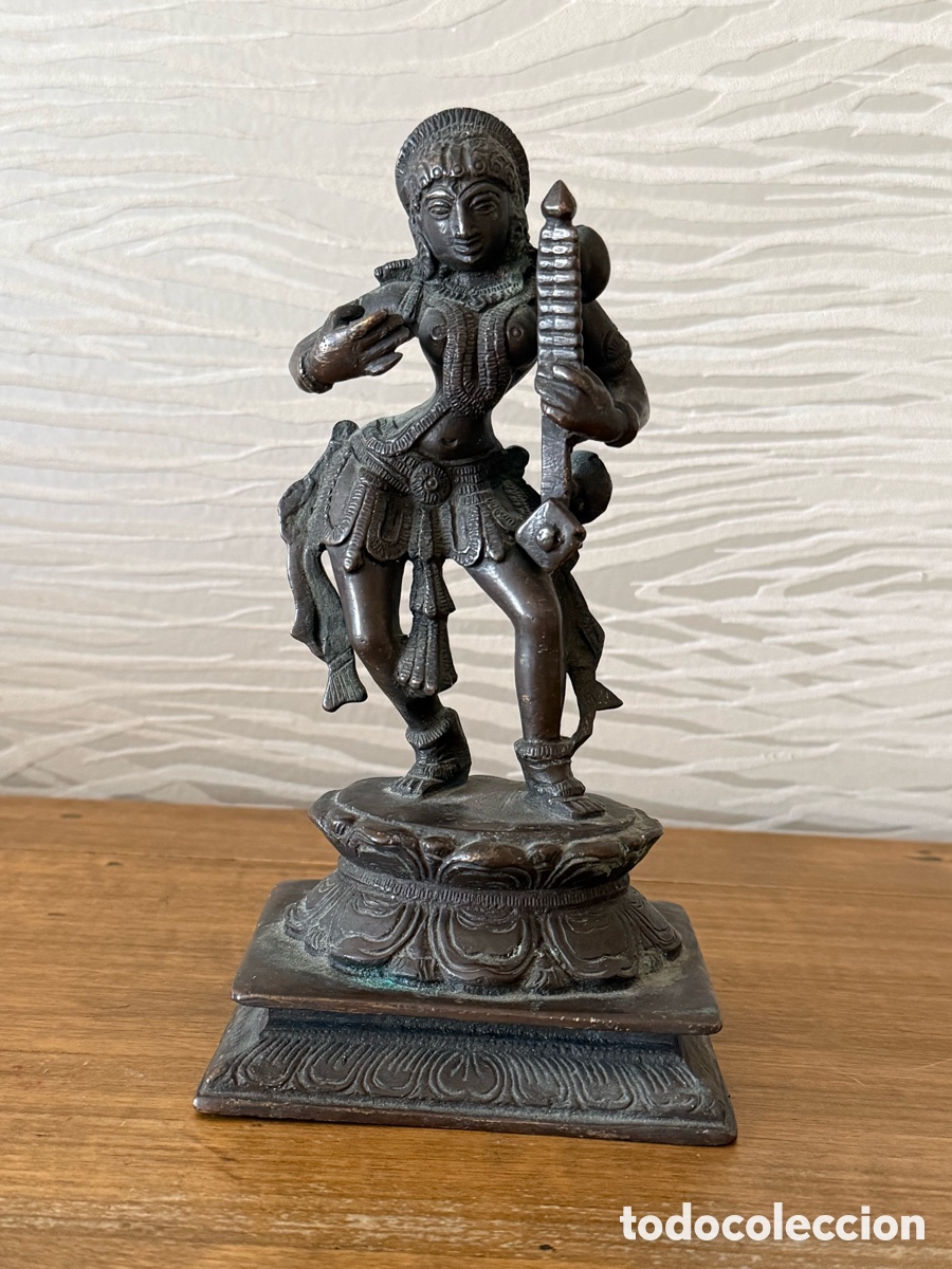 Arte: Escultura Bronce. DIOSA HIND&Uacute;. SARASWATI ? Siglo XIX