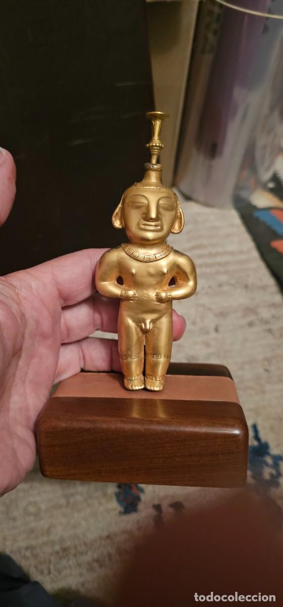 Arte: Preciosa replica perfumero Quimbaya bronce dorado