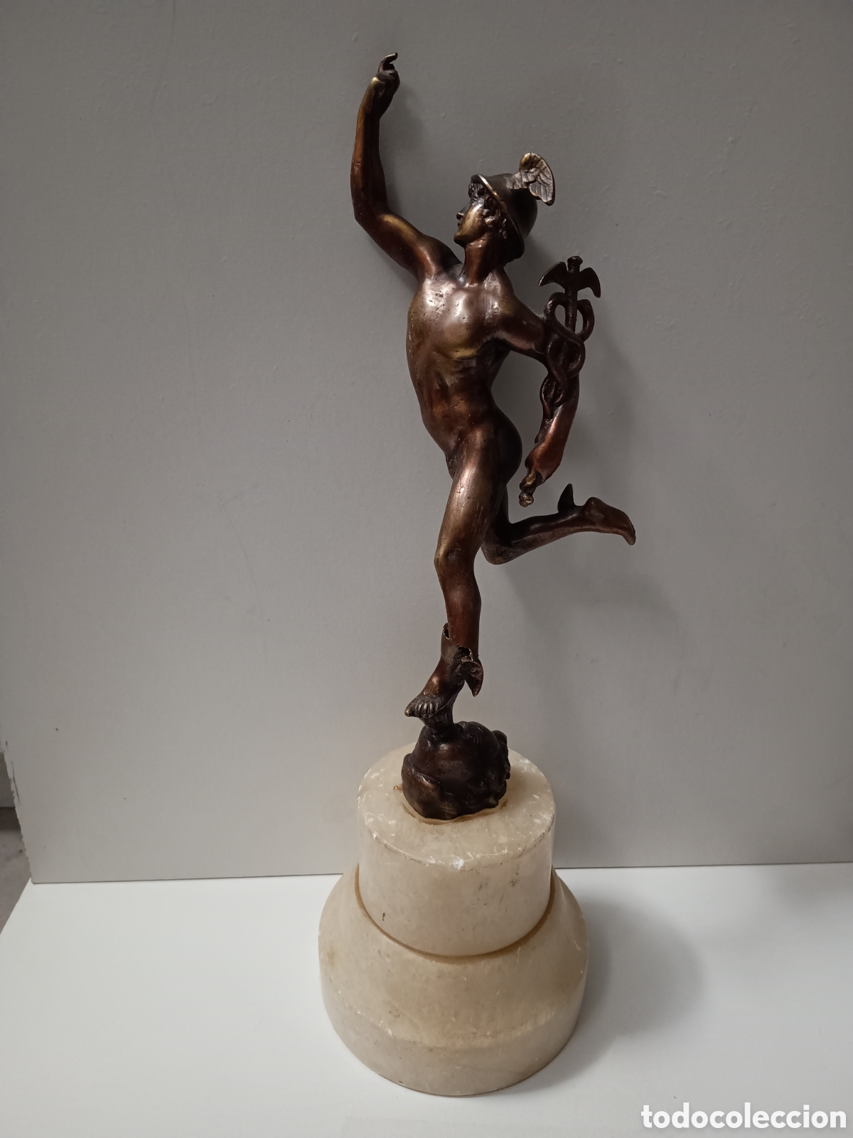 Arte: ESCULTURA A RESTAURAR DE HERMES O MERCURIO DE BRONCE SOBRE PEANA DE MARMOL