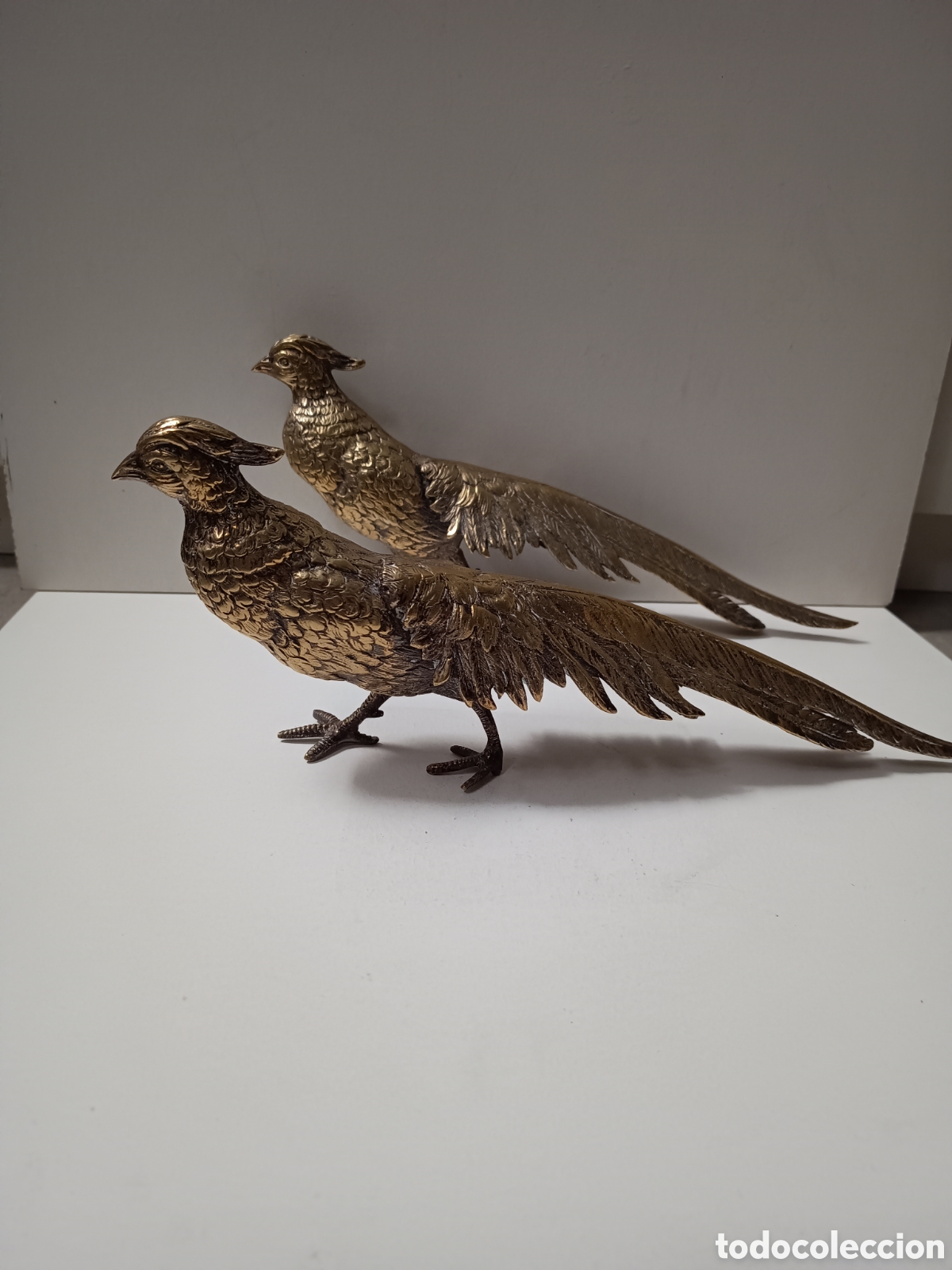 Arte: PAREJA DE FAISANES DE BRONCE - UNO TIENE UNA PATA ROTA