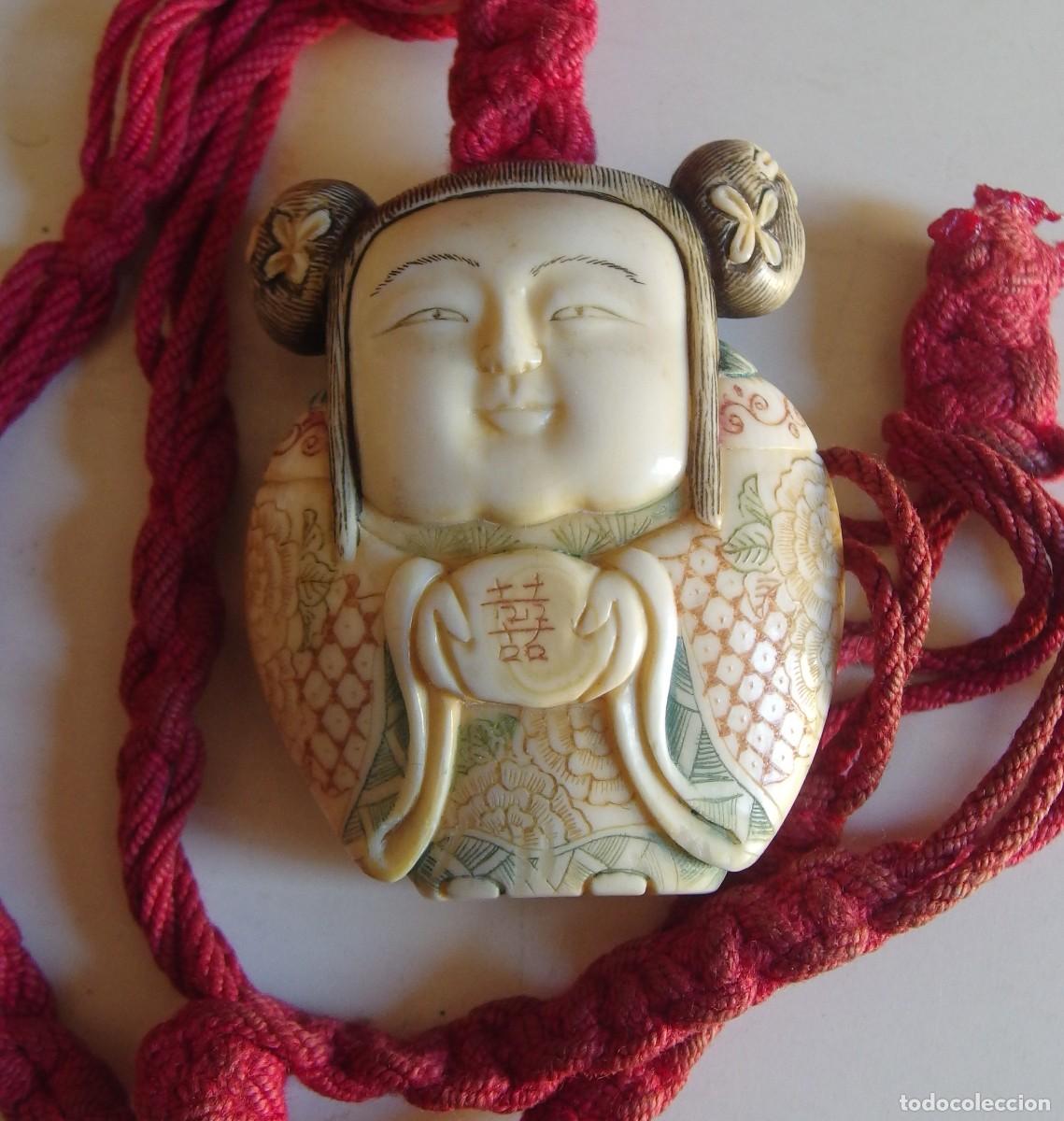 Arte: 4594 bonito marfil antiguo metsuque dona cortesana colgante netsuke