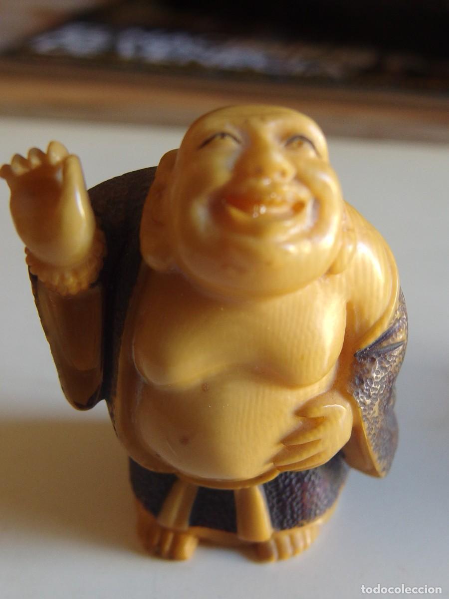 Arte: 4593 bonito interesante buda feliz marfil antiguo netsuke