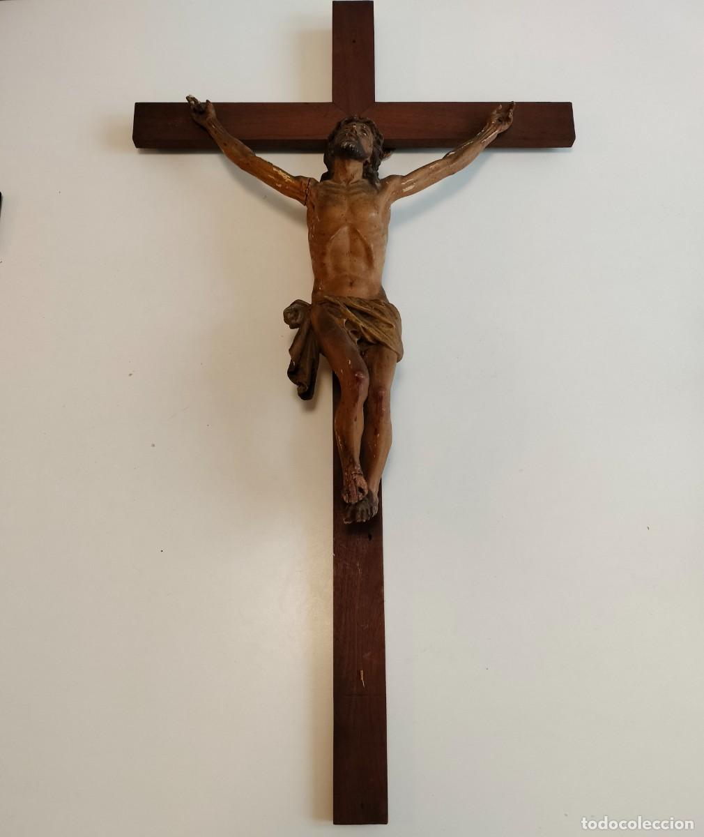 Arte: ESPECTACULAR CRISTO CRUCIFICADO DE MADERA POLICROMADA DEL SIGLOS XIX