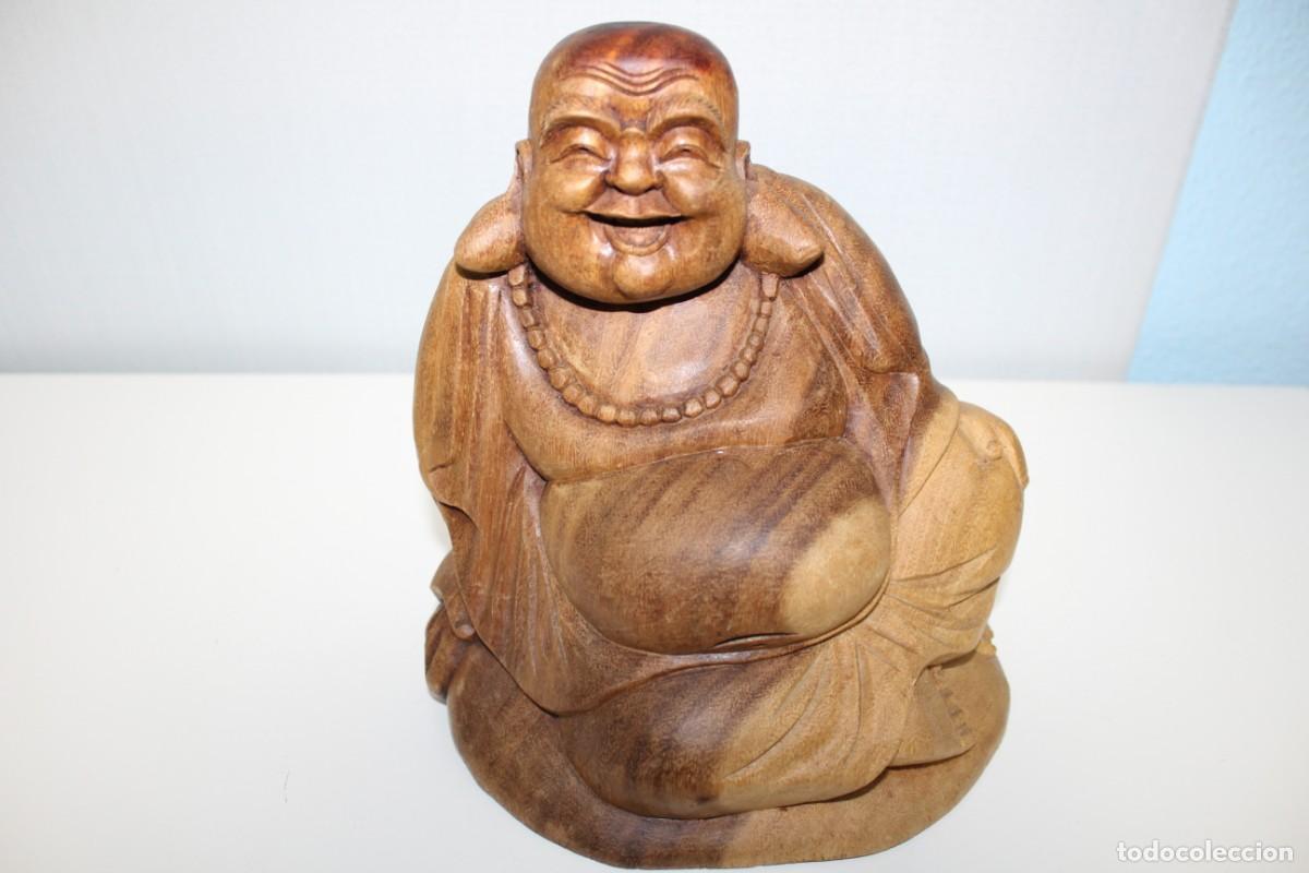Arte: ANTIGUA ESCULTURA GRANDE DE MADERA BUDA DE LA FELICIDAD