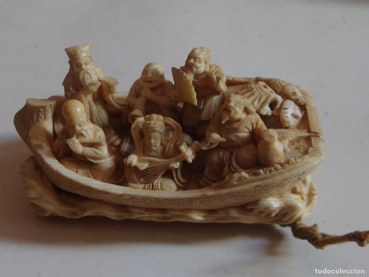 Arte: bello netsuke okimono marfil siete sabios del bosque de bambu firmado mitsudomoe periodo meiji 1868