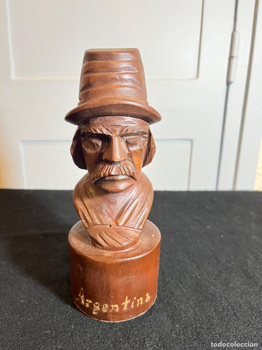 Art: Talla madera gaucho argentino artesanal vintage busto folk art souvenir latinoamericano antiguo